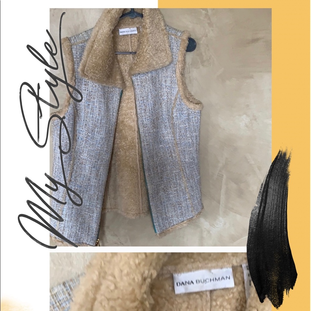 Dana Buchman tweed& Sherpa blue vest
